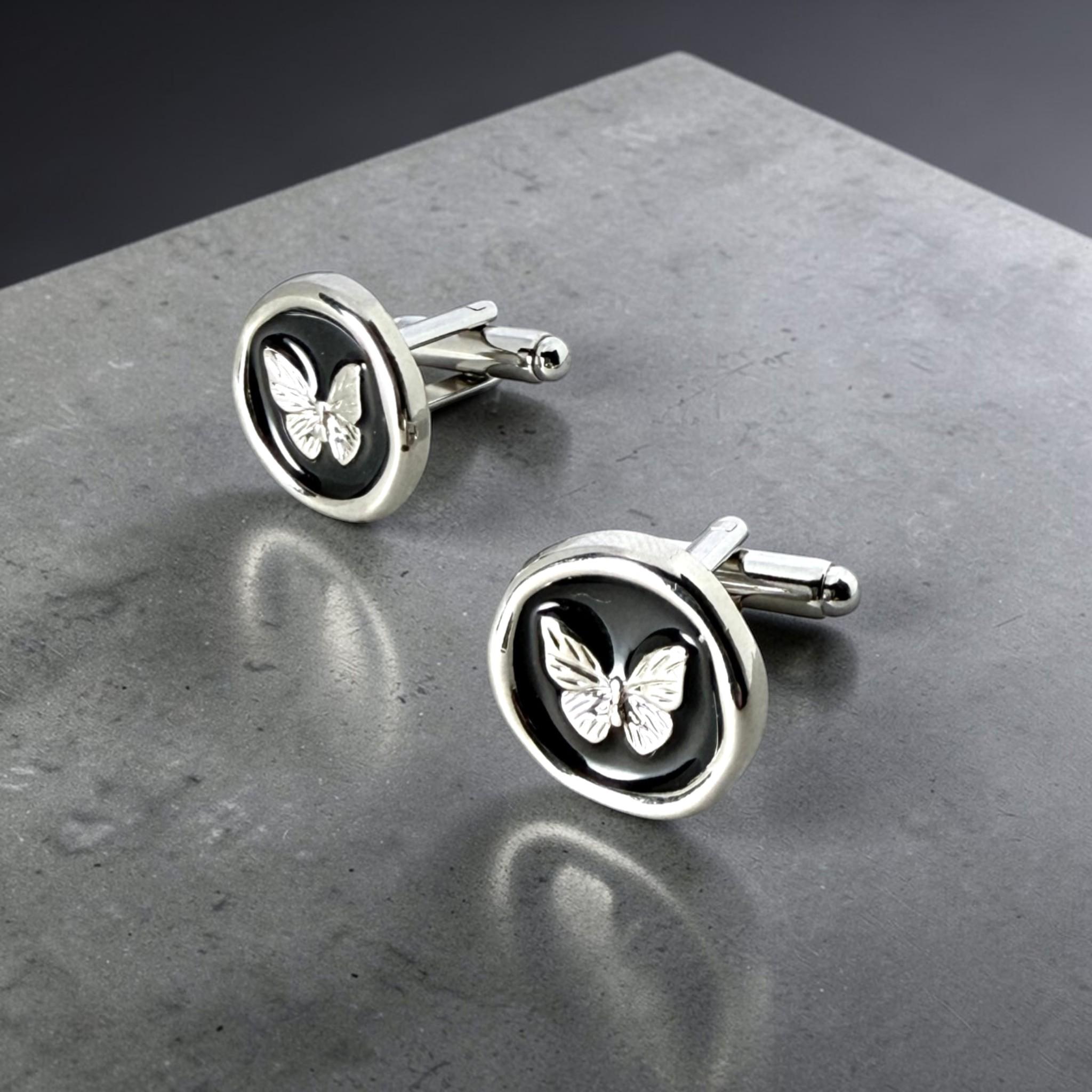 黒蝶（こくちょう）Black Butterfly カフスボタン Metal 211